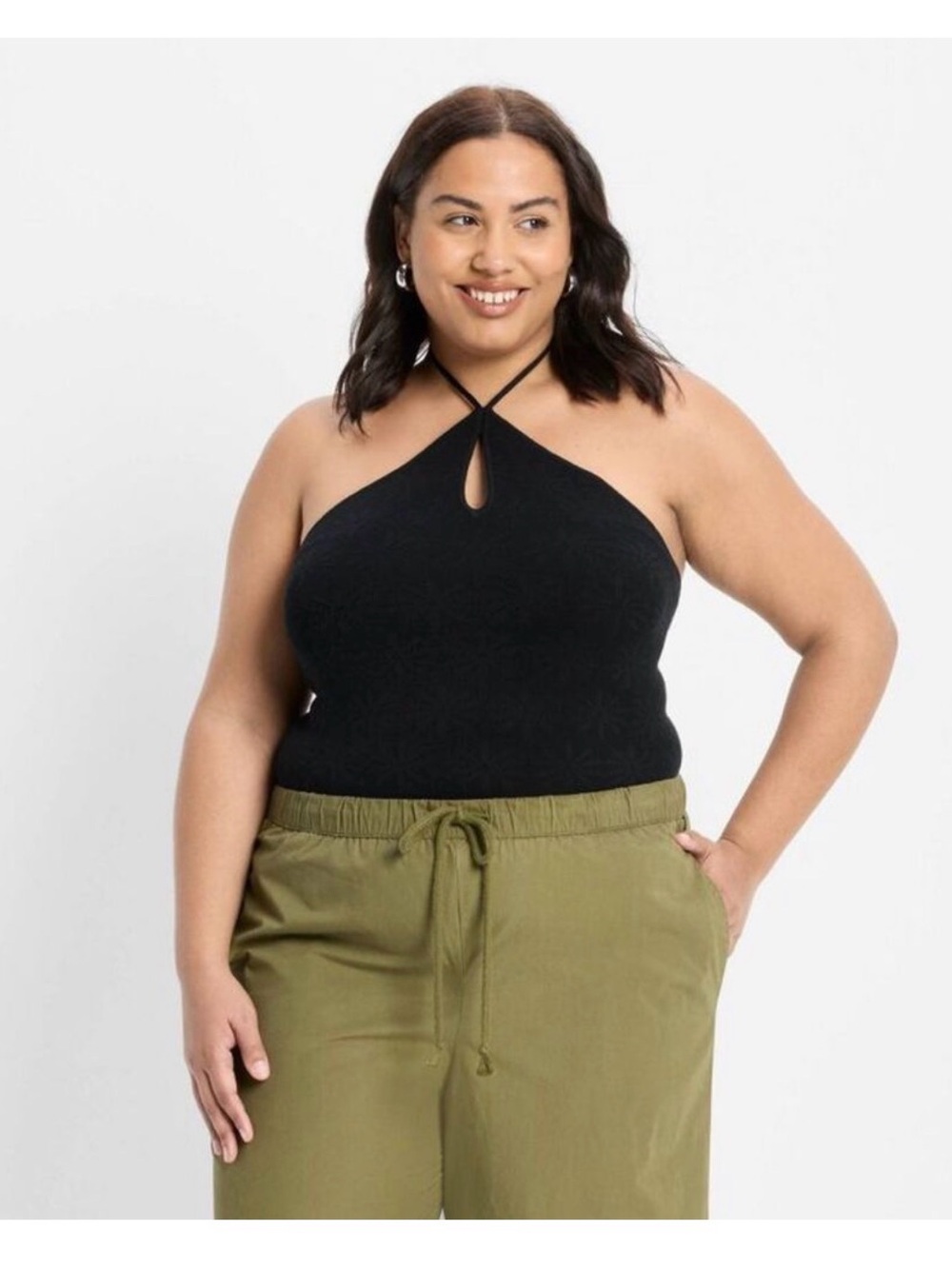 Plus Size Black Halter Keyhole Cami Top
